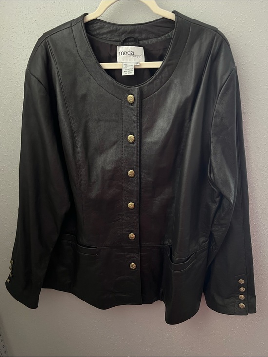 Spiegel Jackets & Blazers - Moda Spiegel Classic Brown Leather Button Front Jacket with Gold Tone Buttons